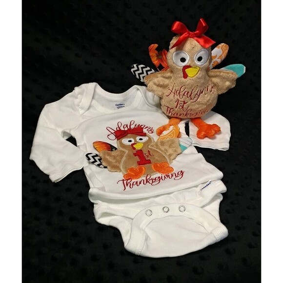 Handmade plush Turkey Boy-Girl personalizable Embroidery 1st Thanksgiving 2024 - Picture 8 of 8